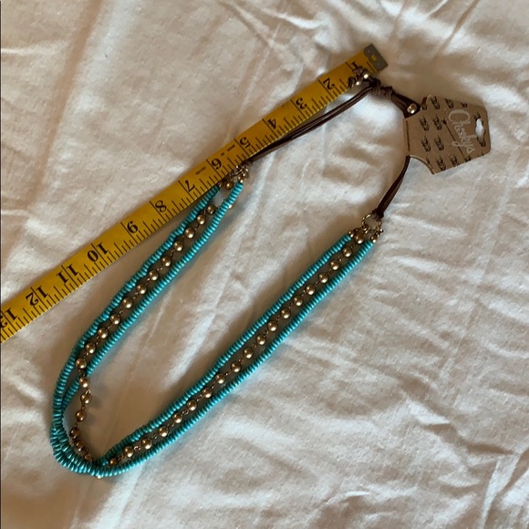 Cheekys Jewelry - Turquoise and rose gold 3 strand leather necklace
